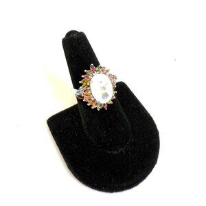 😍"Put a Ring On IT Event" Rainbow Moonstone, Multi-Tourmaline Floral Ring